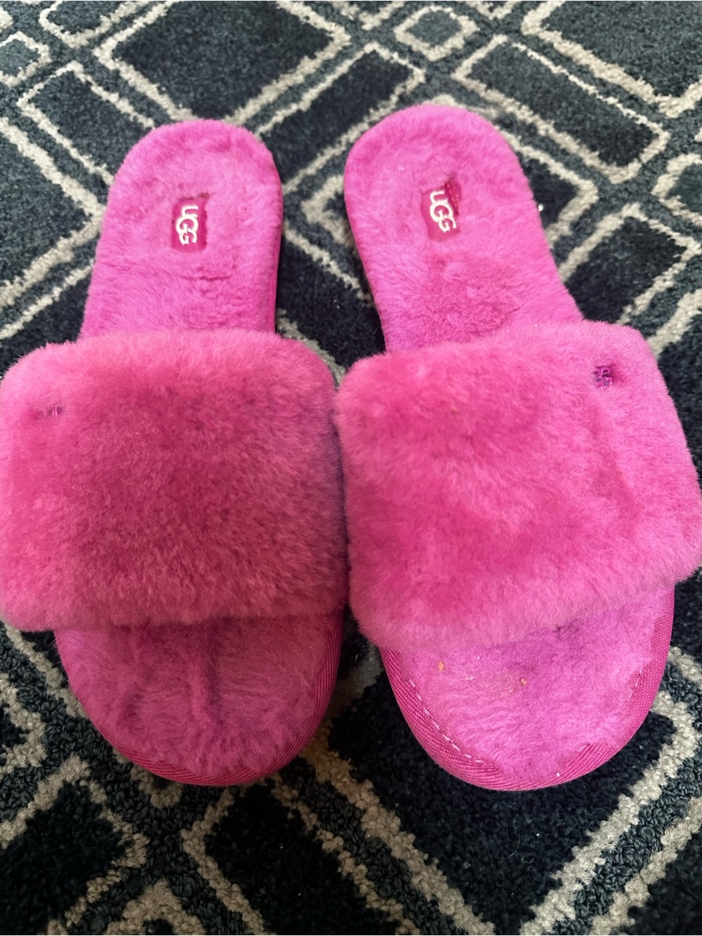 UGG Hot Pink Fluffy Slide Slippers